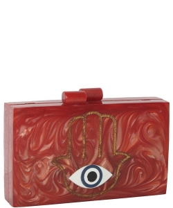 Fashion Square Hamsa Theme Marble Acrylic Clutch Handbag HBG-104492 RED